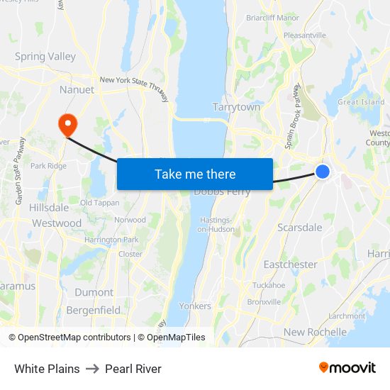 White Plains to Pearl River map