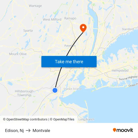 Edison to Montvale map