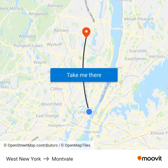 West New York to Montvale map
