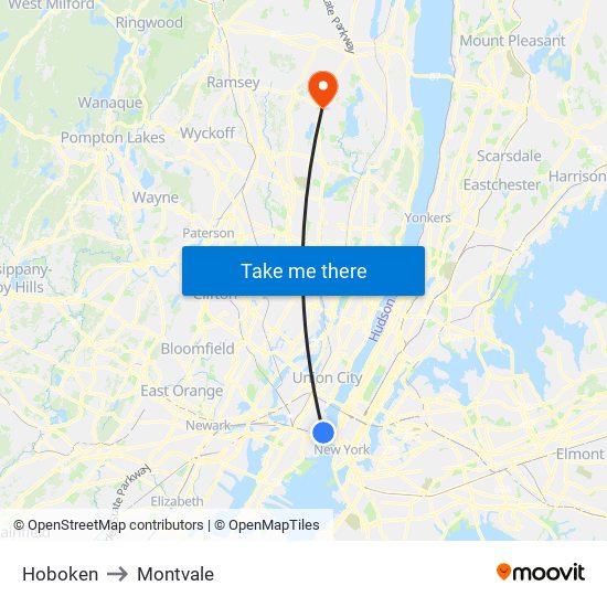 Hoboken to Montvale map