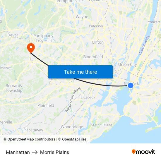 Manhattan to Morris Plains map