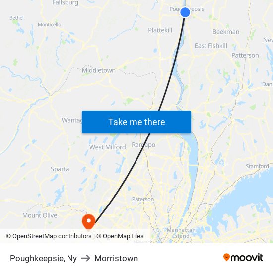 Poughkeepsie, Ny to Morristown map