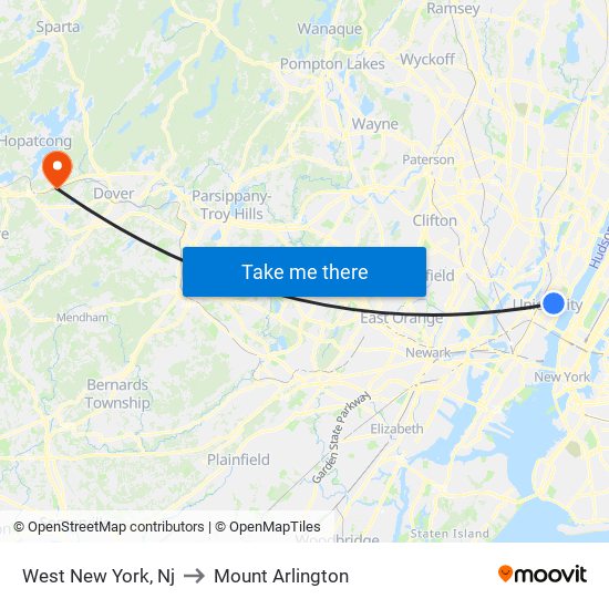 West New York, Nj to Mount Arlington map
