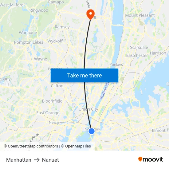 Manhattan to Nanuet map