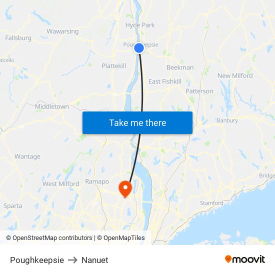 Poughkeepsie to Nanuet map