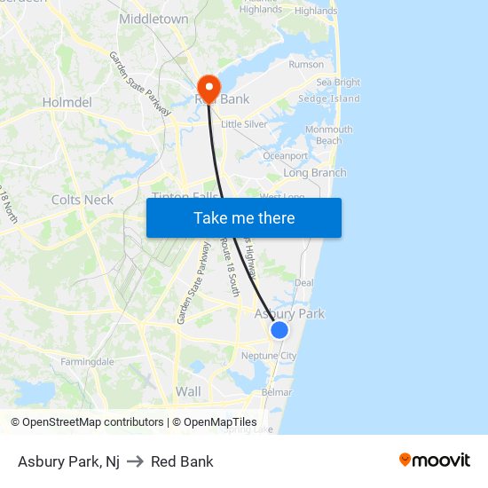 Asbury Park, Nj to Red Bank map