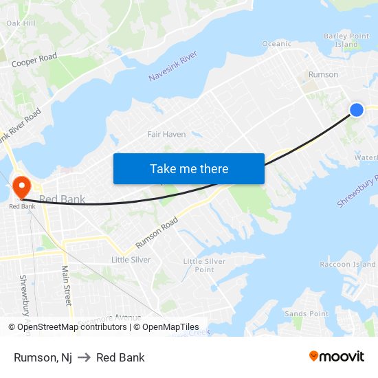 Rumson, Nj to Red Bank map
