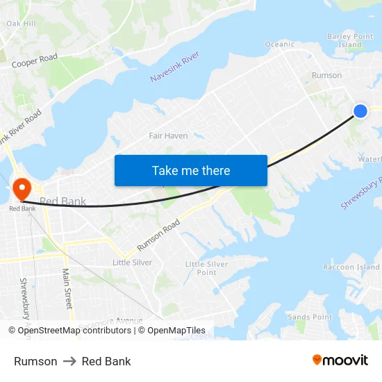 Rumson to Red Bank map