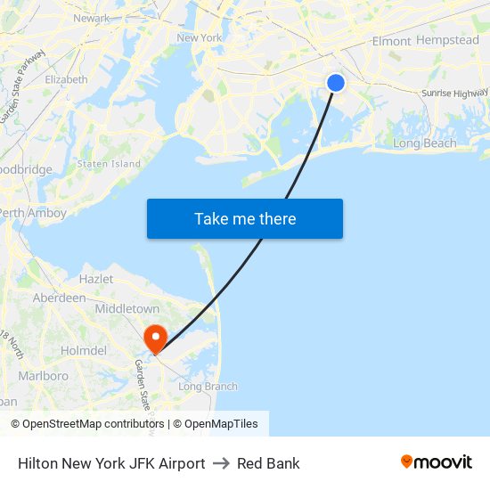 Hilton New York JFK Airport to Red Bank map