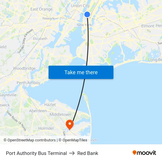 Port Authority Bus Terminal to Red Bank map