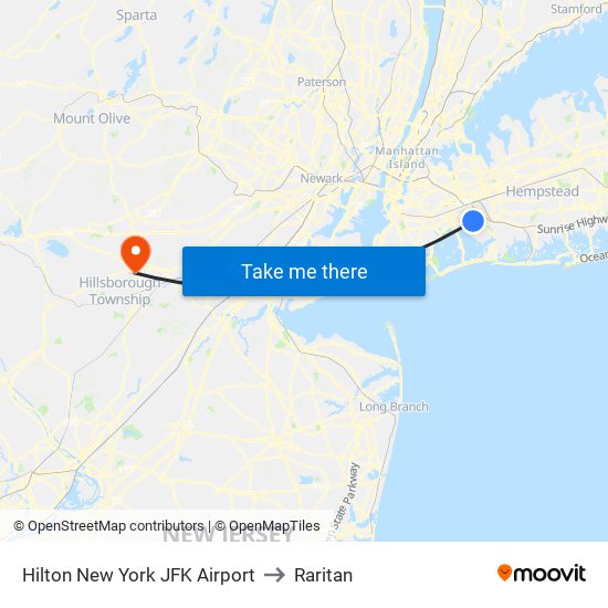 Hilton New York JFK Airport to Raritan map
