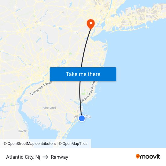 Atlantic City, Nj to Rahway map