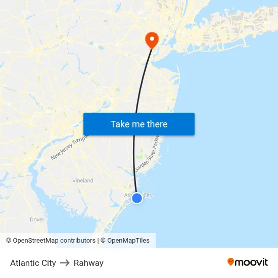 Atlantic City to Rahway map