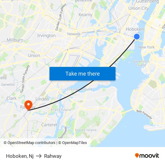 Hoboken, Nj to Rahway map