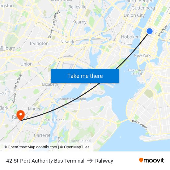 42 St-Port Authority Bus Terminal to Rahway map