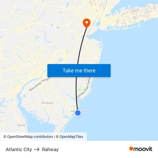 Atlantic City to Rahway map