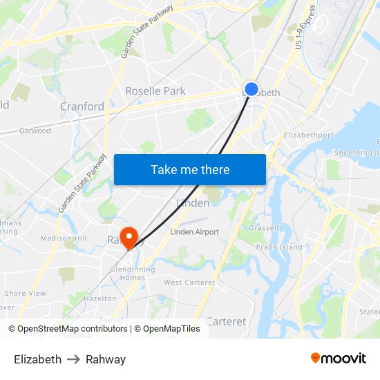 Elizabeth to Rahway map