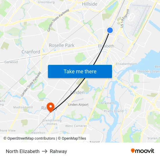 North Elizabeth to Rahway map