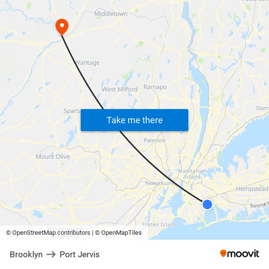 Brooklyn to Port Jervis map