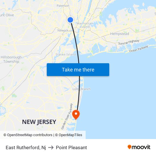 East Rutherford, Nj to Point Pleasant map