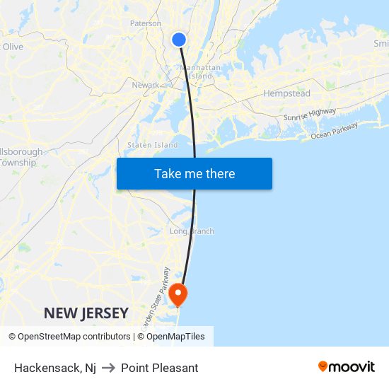Hackensack, Nj to Point Pleasant map