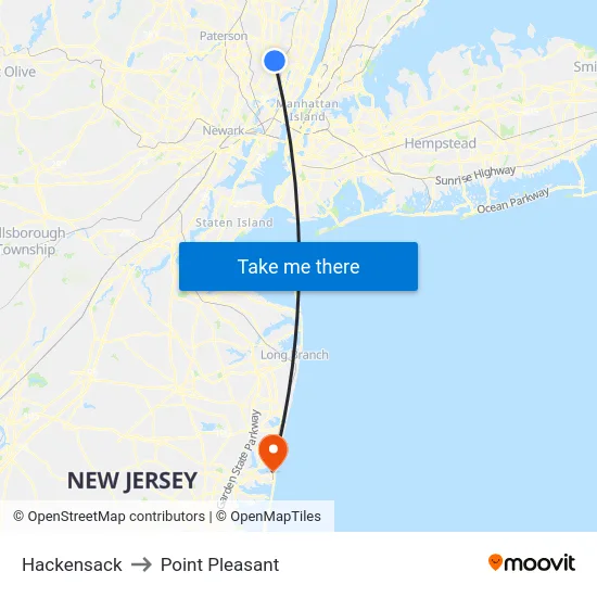 Hackensack to Point Pleasant map