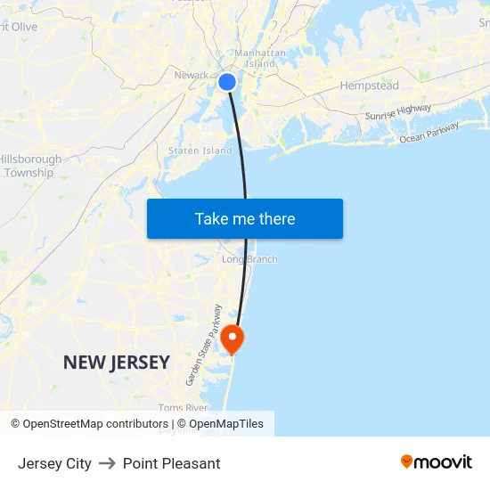 Jersey City to Point Pleasant map
