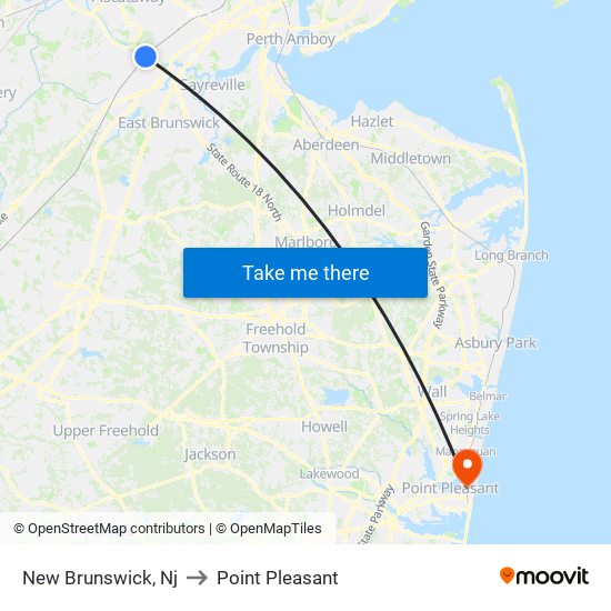 New Brunswick, Nj to Point Pleasant map