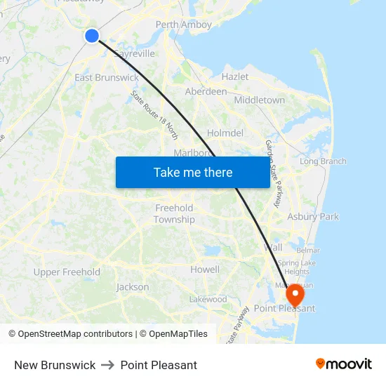 New Brunswick to Point Pleasant map