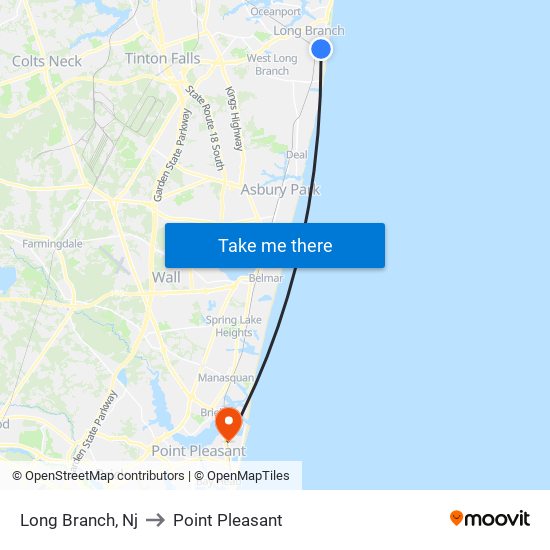 Long Branch, Nj to Point Pleasant map