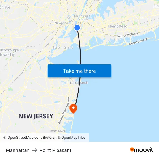 Manhattan to Point Pleasant map
