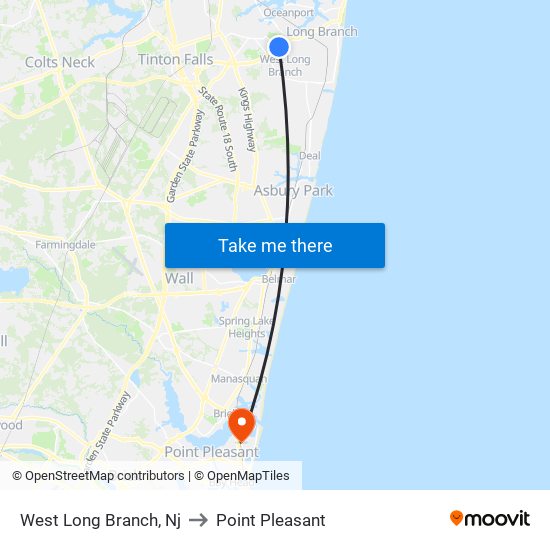 West Long Branch, Nj to Point Pleasant map