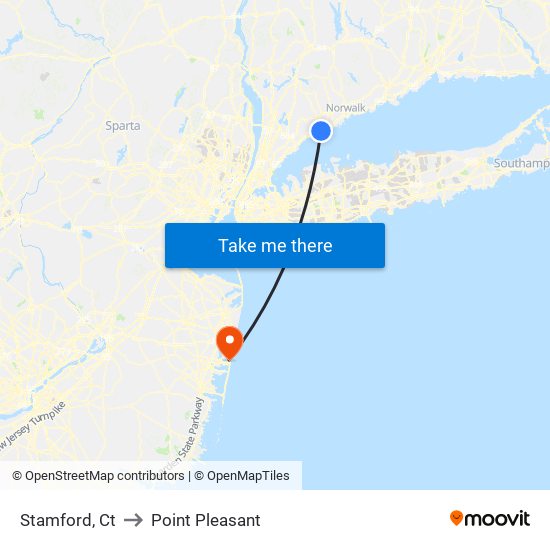 Stamford, Ct to Point Pleasant map