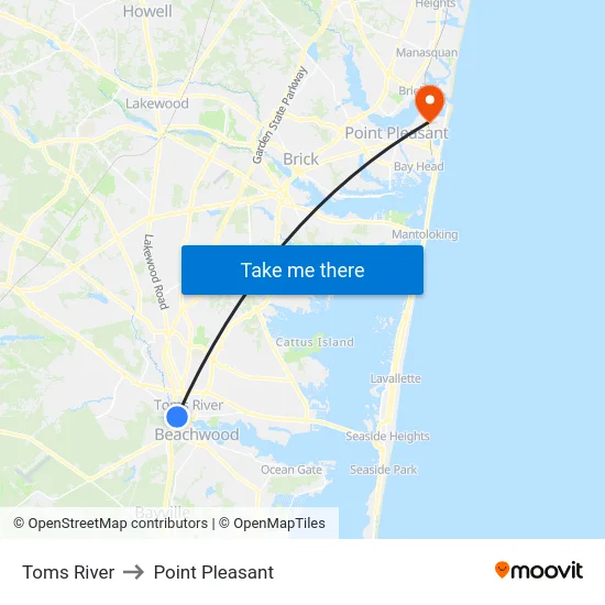 Toms River to Point Pleasant map