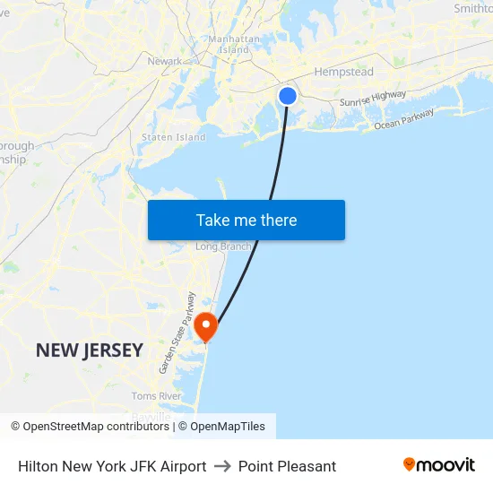 Hilton New York JFK Airport to Point Pleasant map