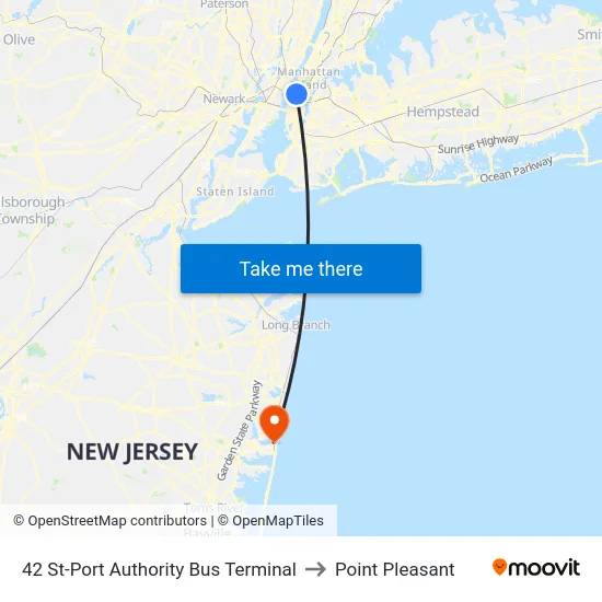 42 St-Port Authority Bus Terminal to Point Pleasant map