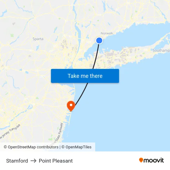 Stamford to Point Pleasant map