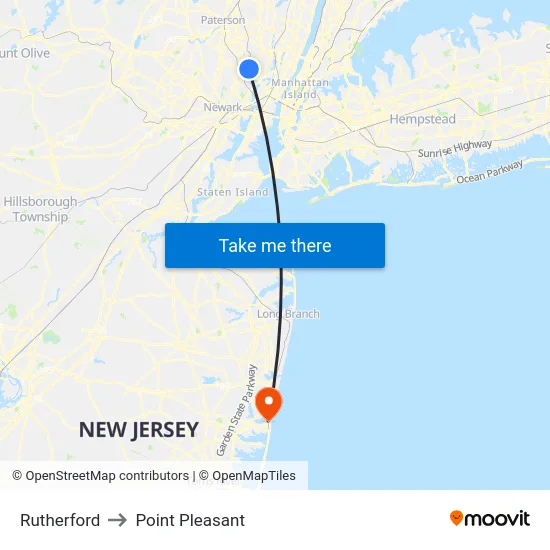 Rutherford to Point Pleasant map