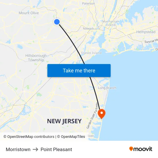 Morristown to Point Pleasant map