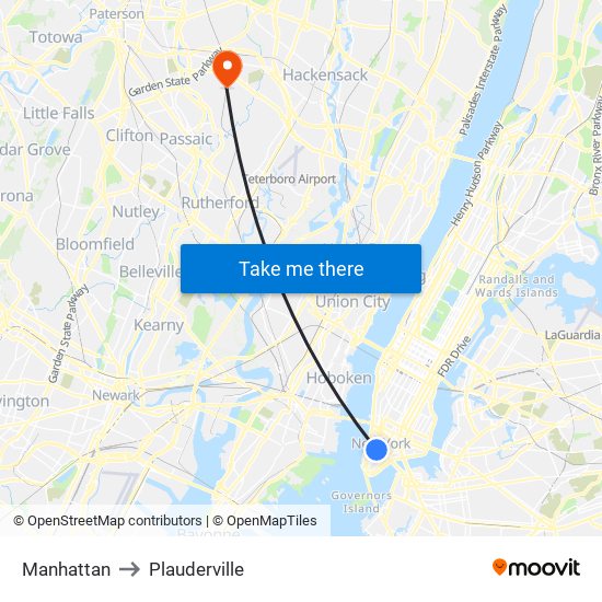 Manhattan to Plauderville map