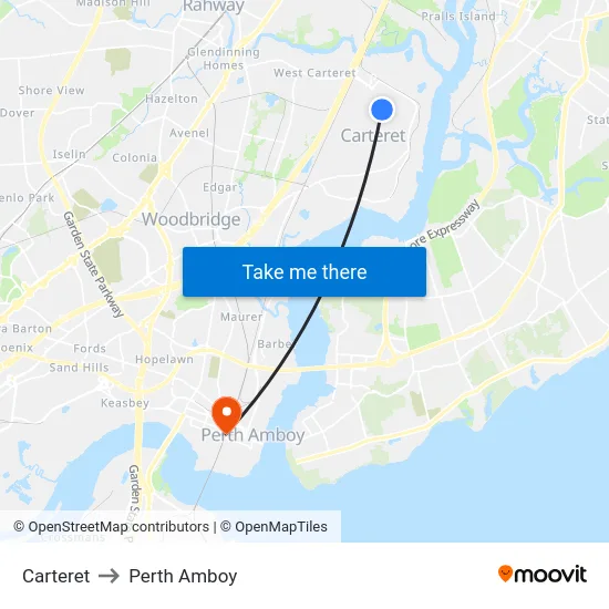 Carteret to Perth Amboy map
