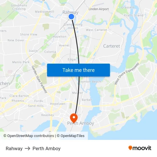 Rahway to Perth Amboy map
