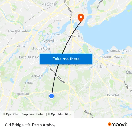 Old Bridge to Perth Amboy map