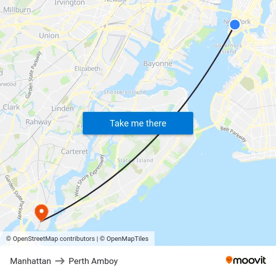 Manhattan to Perth Amboy map