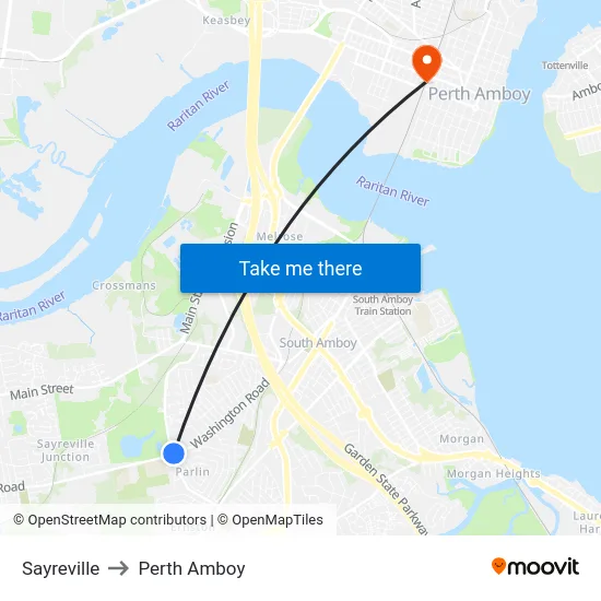 Sayreville to Perth Amboy map