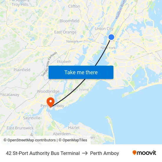 42 St-Port Authority Bus Terminal to Perth Amboy map