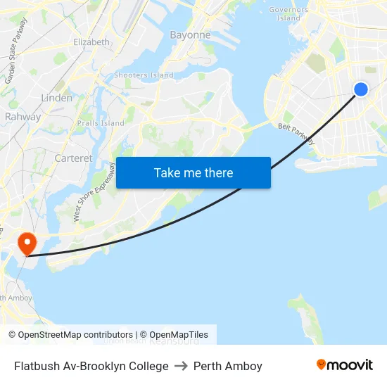 Flatbush Av-Brooklyn College to Perth Amboy map