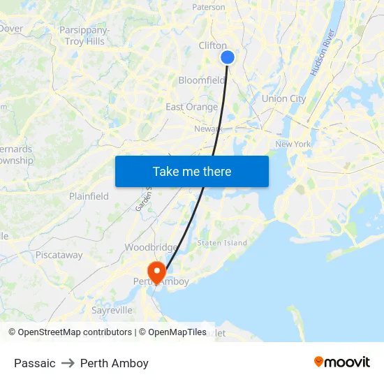 Passaic to Perth Amboy map