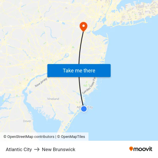 Atlantic City to New Brunswick map