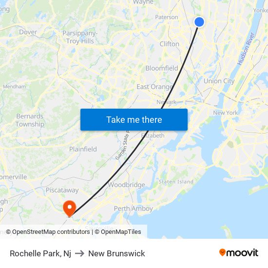 Rochelle Park, Nj to New Brunswick map